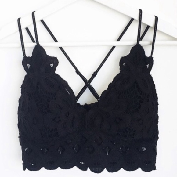 Other - SALE Black Double Strap Crochet Lace Scallop Bralette
